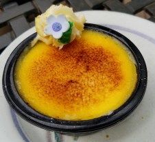 A photograph of a mock crème brûlèe at Carlino's Italian grocery