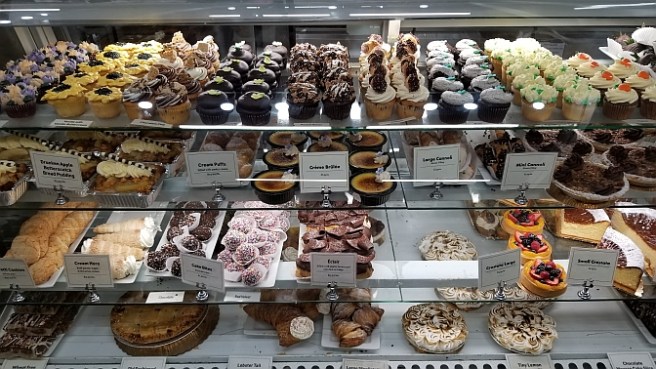 The pastry case at Carlino's Italian grocery