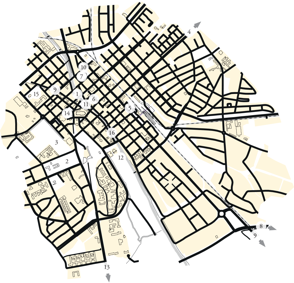 A map of the places of interest in Uppsala linked to Carl von Linné