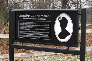 The original sign at the Gränby Linnéminne